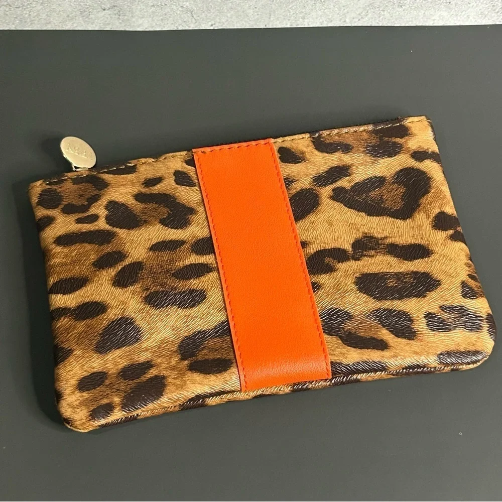 ipsy Leopard Print Cosmetic Bag with Orange Accent